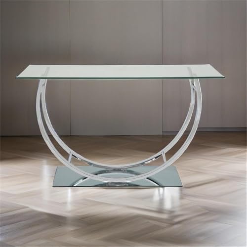 Stonecroft Furniture 48" Wide Contemporary U-Shaped Chrome Base & Beveled Glass Top Console Table, for Displaying Decor, in Silver/Clear Finish
