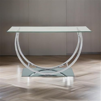 Stonecroft Furniture 48" Wide Contemporary U-Shaped Chrome Base & Beveled Glass Top Console Table, for Displaying Decor, in Silver/Clear Finish
