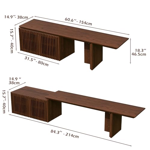 Extendable TV Stand with Storage for Up to 55+ Inch, Walnut, 60.6"-84.3" | Modern Entertainment Center, TV Media Console, Minimalist Television Cabinet for Living Room/Bedroom