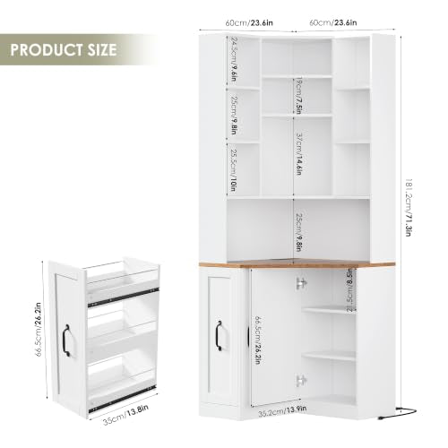 71.3" Corner Bookshelf, 7-Tier Bookshelf and Bookcase, White, view 3