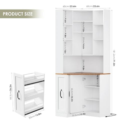 71.3" Corner Bookshelf, 7-Tier Bookshelf and Bookcase, White, view 3
