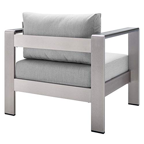 Shore Aluminum 4 Piece Outdoor Patio Furniture Set | Weather Resistant | Sunbrella Cushions | Sofa, Armchairs, Coffee Table
