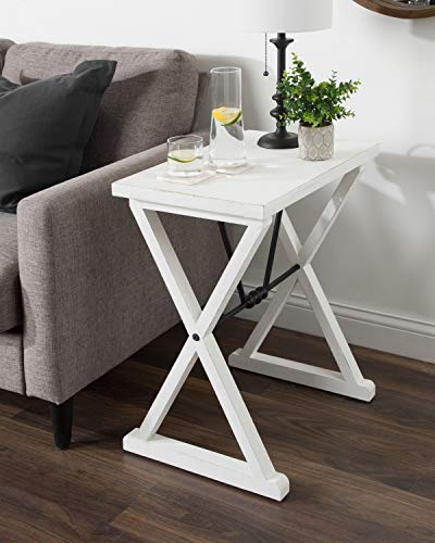 Travere Rustic Side Table, 22 x 14 x 26, White, Farmhouse End Table for Display and Storage