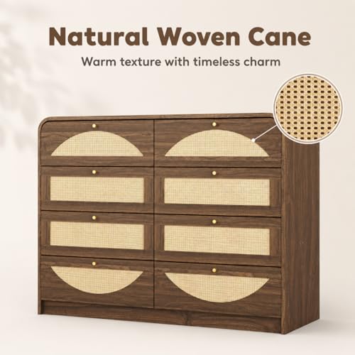 Rattan Dresser for Bedroom,59" Modern Closet Dressers Chest with 8 Drawers,Boho TV Stand for for Bedroom,Living Room,Hallway