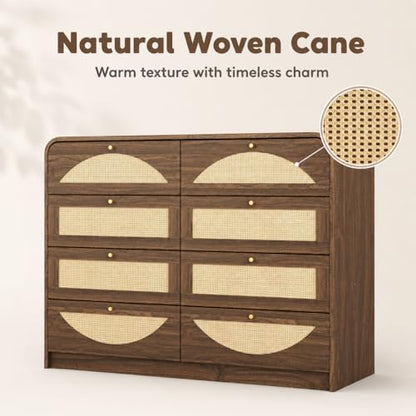 Rattan Dresser for Bedroom,59" Modern Closet Dressers Chest with 8 Drawers,Boho TV Stand for for Bedroom,Living Room,Hallway