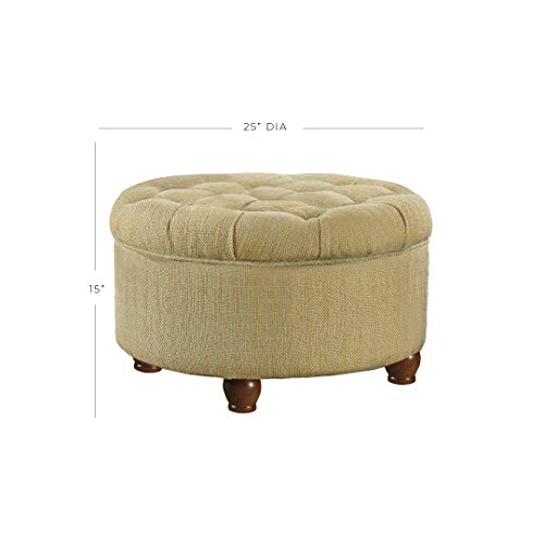 25" Button Tufted Round Storage Ottoman - Tan & Cream Tweed