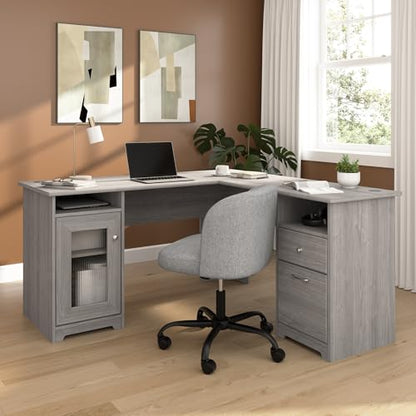 Bush Home Cabot 60W L Shaped Computer Desk with Storage in Modern Gray, 60-inch Corner Table with Drawers for Home Office Workspace