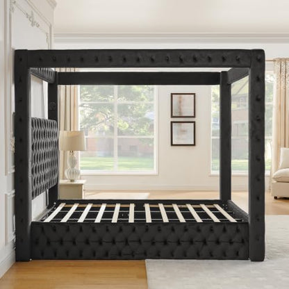 RuiSiSi King Canopy Bed Frame with Button Tufted Headboard, view 8