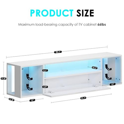 55.1" W Floating TV Stand with LED, Wooden Entertainment Center, view 3