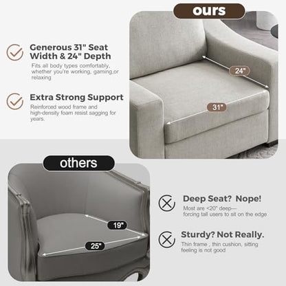 47" W Oversized Accent Chair, Comfy Upholstered Sofa Chair with Large Seat and Wide Armrest, Pet-Friendly Modern Lounge Armchair for Living Room/Apartment/Bedroom, Premium Linen, Oatmeal