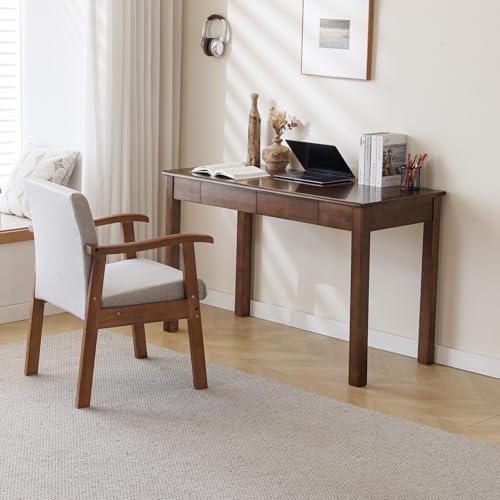 Solid Wood Desk with Drawer (Walnut Color, 47.2inch), view 4
