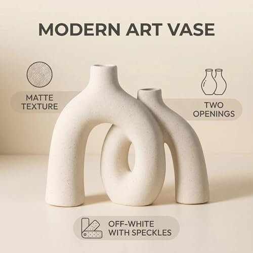 Modern Nordic Boho Vase Set - Elegant Beige Matte Ceramic Vase for Living Room, Bookshelf, Mantel, Entryway Table & Console Decor | Home Decor Shelf Decorations Easter Gift