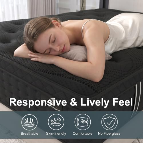 Twin Mattress 14inch,Twin Size Hybrid Mattress in a Box,Black, view 5