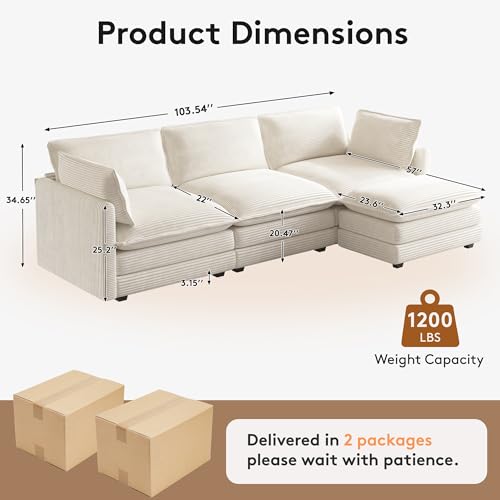 ROWHY 104'' Modular Sectional Cloud Couch with Movable Ottoman, view 4
