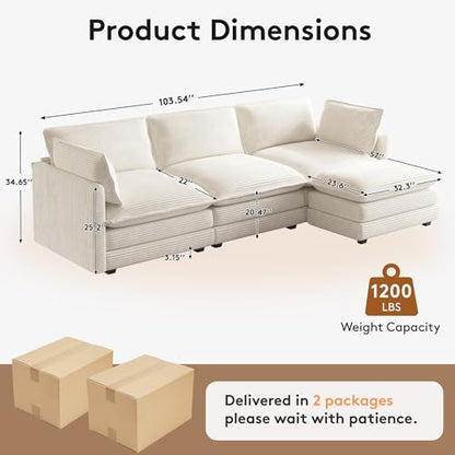 ROWHY 104'' Modular Sectional Cloud Couch with Movable Ottoman, view 4