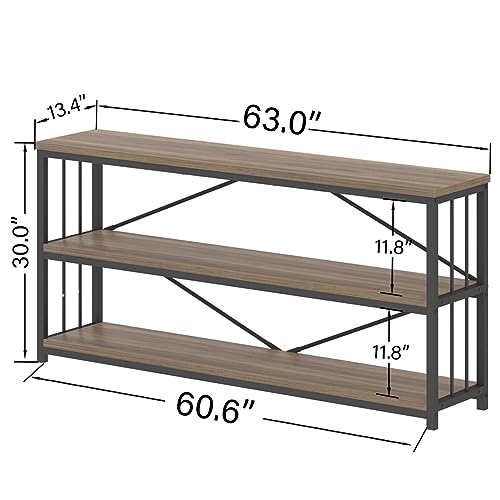 Industrial Console Table with Storage Shelf, Farmhouse Rustic Oak, 63 Inch