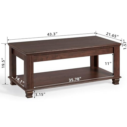 Farmhouse Coffee Tables for Living Room,Square Living Room Tables with Open Storage Shelf,Large Modern Coffee Table,Rustic Brown Center Table,Walnut