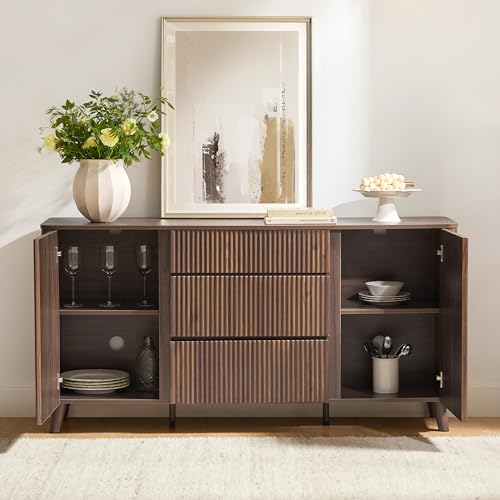 CHITA 62" Fluted Sideboard Buffet Cabinet with 3 Drawers, Walnut, view 8