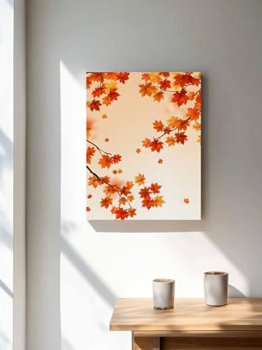 NuYeBiofx Thanksgiving Holiday Maple Leaf Canvas Wall Art Prints,30"x20" Framed Picture Artwork Fall Hanging Branch Printed Canvas Oil Painting for Living Room Bedroom Office,Ready to Hang