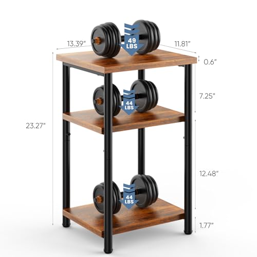 End Tables Set of 2, Small Side Table for Small Spaces, 3 Tier Tall Bedside Table with Open Shelf and Adjustable Feet for Living Room, Bedroom, Office, Dorm, Apartment, Brown