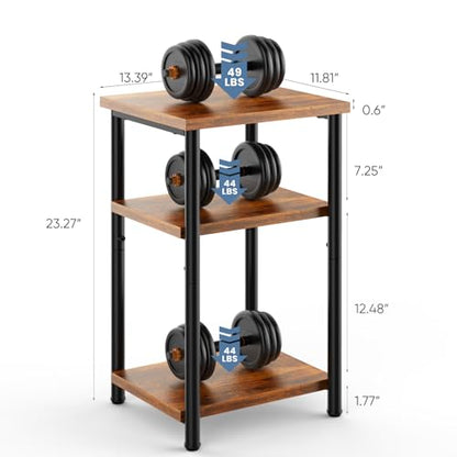 End Tables Set of 2, Small Side Table for Small Spaces, 3 Tier Tall Bedside Table with Open Shelf and Adjustable Feet for Living Room, Bedroom, Office, Dorm, Apartment, Brown