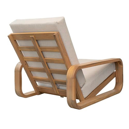 Tustin Acacia Wood Lounge Chair Outdoor with Removable Cushion, Solid Wood Patio Accent Chair with Cushion, Patio Furniture Set Sofa Chair, Light Teak+Beige