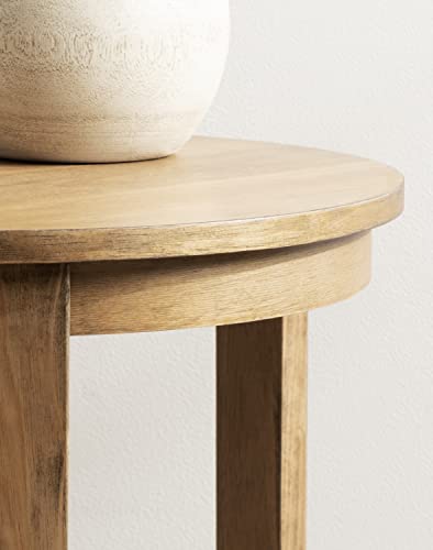 Foxford Tiered Round Side Table; 22 x 22 x 24; Natural Brown; Transitional Two-Tier Circle Nightstand Table with Storage and Resilient Wood Construction for Bedroom Decor