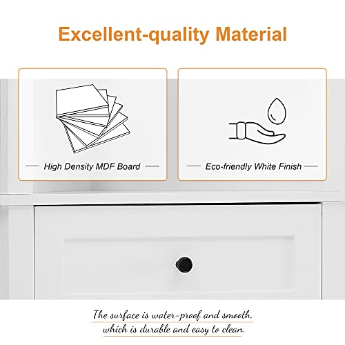 69 Inch Tall Corner Storage Cabinet with Adjustable Shelves, White | White MDF, bathroom kitchen or living room, adjustable shelves, open shelf, enclosed cabinet, triangle compartments, 23 in W