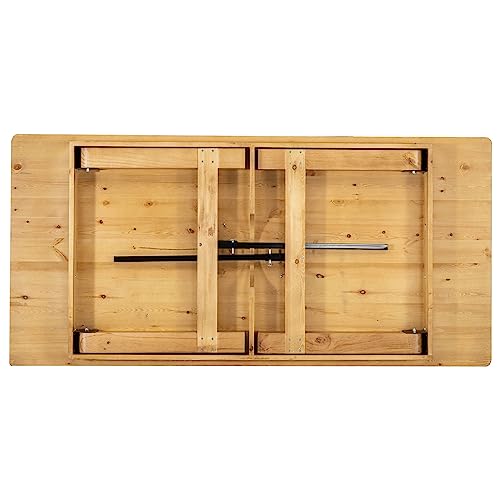 HERCULES 7' x 40" Rectangular Antique Rustic Solid Pine Folding Farm Table, Light Natural
