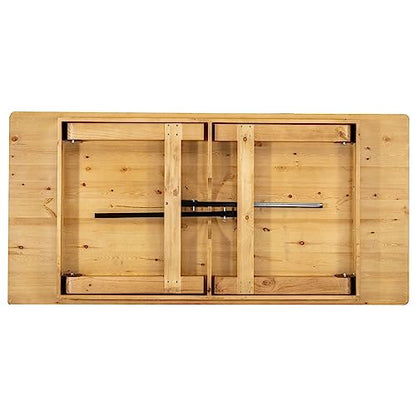HERCULES 7' x 40" Rectangular Antique Rustic Solid Pine Folding Farm Table, Light Natural