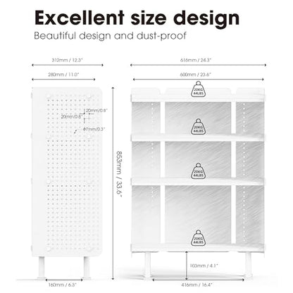 4 Tier Bookshelf, Modern Open Bookcase with Pegboard, 24.3 Inches Small Book Shelf Storage Organizer with Adjustable Shelves for Living Room, Bedroom, Home Office