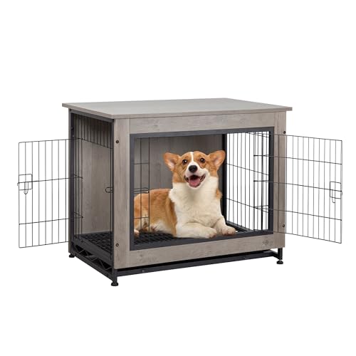 Dog Crate Furniture, Double-Doors Kennel Indoor with Removable Tray, view 8