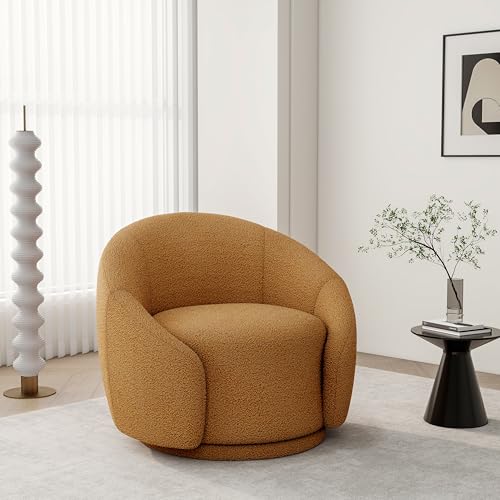 Swivel Barrel Accent Chair, 360° Small Round Sofa Chair, Comfy Modern Reading Armchair for Living Room Bedroom (Boucle Rusted Orange, Set of 1)