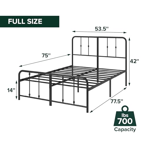 Zinus Leonardo Metal Platform Bed Frame, Victorian Spindle Headboard, Full, view 3