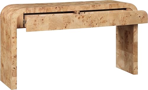 Meridian Furniture 269-S Cresthill Collection Mid-Century Modern Console Table with Ash Burl Wood, Natural Ash Finish, Curved Art Deco Design, 54" W x 14" D x 30" H, Natural
