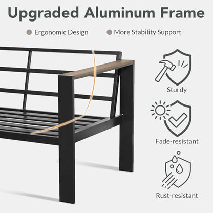 Patio Furniture Set 9 Seats and Coffee Table, 7 Pieces Patio Conversation Set with Thick Cushion, Ottomans, Deluxe Aluminum Modern Outside Sectional for Porch, Balcony, Deck, Yard, Light Gray