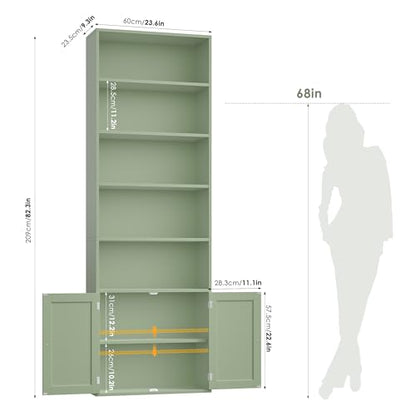 82" Tall Bookcase, Farmhouse Bookshelf with Doors, Green, view 3