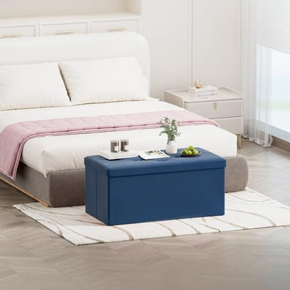Folding Storage Ottoman Bench, Ottoman with Storage, Foot Rest, Benches Seat for Bedroom, Living Room, Entryway, Long Shoes Bench, 15.7" x 31.5" x 15.7" Blue