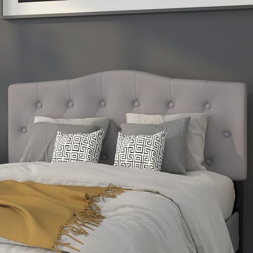 Cambridge Tufted Upholstered Full Size Headboard in Light Gray Fabric, view 2