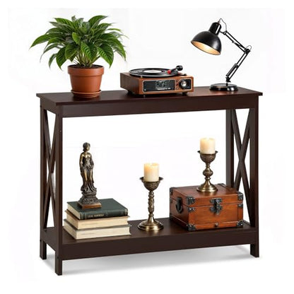 Console Table 39.5”, 2-Tier Narrow Sofa Side Table with Storage Shelf, Entrance Table for Hallway/Foyer/Living Room/Corridor/Office, Espresso