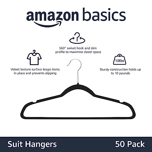 Slim Velvet Non-Slip Space Saving Suit Clothes Hangers, Closet Organizer, Black, view 5