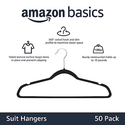 Slim Velvet Non-Slip Space Saving Suit Clothes Hangers, Closet Organizer, Black, view 5