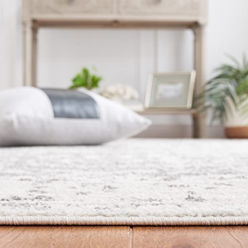 SAFAVIEH Madison Collection Area Rug - 6'7" x 9'2", Silver & Ivory, Snowflake Medallion Distressed Design, Non-Shedding & Easy Care, Ideal for High Traffic Areas in Living Room, Bedroom (MAD603G)