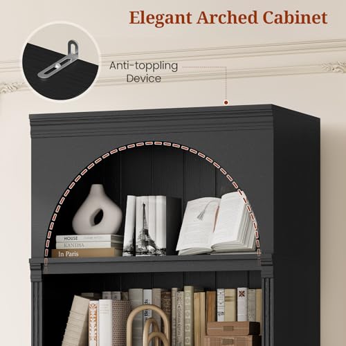 81.2"Tall Arched Cabinet, Bookcase with storage, view 6