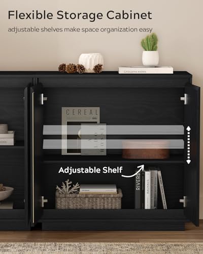 Buffet Storage Cabinet, Sideboard Accent Cabinet with Adjustable Shelves and Handless Design, Modern Credenza, Console Table for Living Room, Black