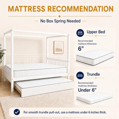 Full Size Canopy Bed with Trundle, Solid Wood Daybed Frame for Kids and Teens, view 8