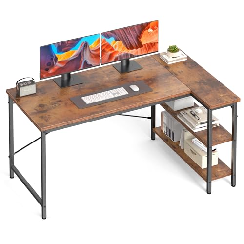 47" L Shaped Computer Desk, Corner Desks with Storage Shelves, Brown, view 2