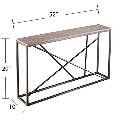 Arendal Faux Stone Skinny Console Table, Dining Room With Open Concept Living Space Modern Style Powder-Coated Iron, Gray