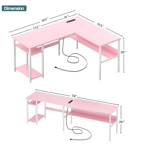 Reversible L Shaped Desk with Magic Power Outlets and USB Charging Ports, view 4
