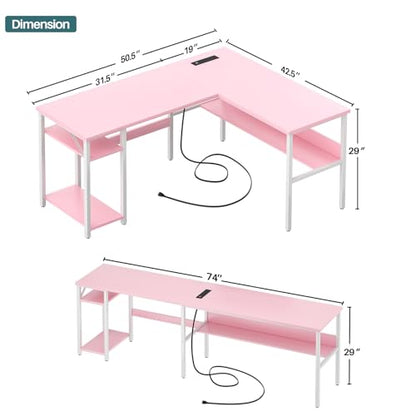 Reversible L Shaped Desk with Magic Power Outlets and USB Charging Ports, view 4